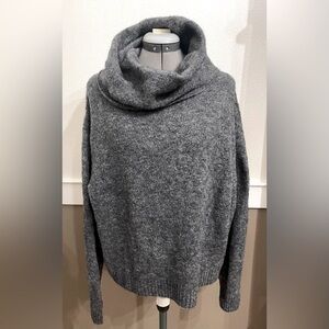 H&M Draped Cowl Neck Sweater Wool Blend Sz M Charcoal  Gray Dropped Shoulders